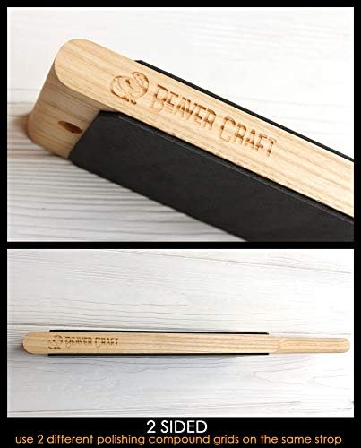 BeaverCraft LS1P1 Leather Strop 7cm x 20cm Paddle Strop with Compound Knife Strop Leather Strops for Sharpening Knives Leather Stropping Block Honing Strop Stropping Leather Strop with Compound