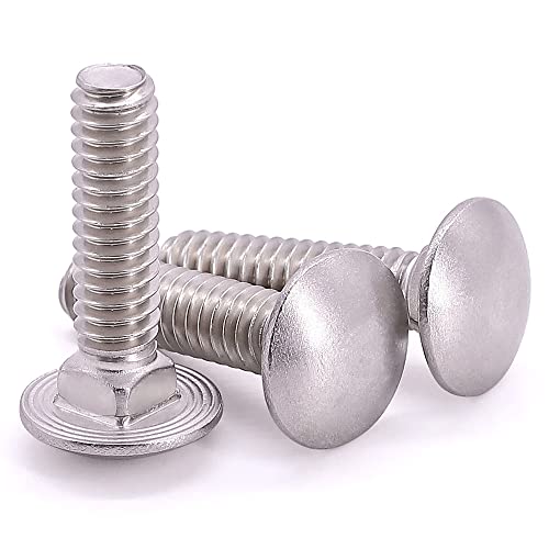 (6 Sets) 3/8"-16 X 4 Carriage Bolt With Hex Nuts And Flat Washers Sae, Round Head Square Neck Bolts, 304 Stainless Steel 18-8, Full Thread Unc #TOP4