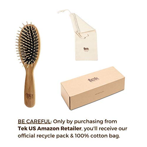 Tek - Large Oval Ash Wood Brush Handmade In Italy, With Short Tooth, Universal For All Hair Types - 22 X 6 Cm #TOP2
