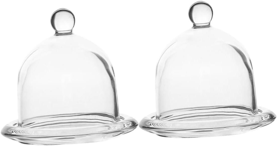 Alasum 2pcs Large Glass Cake Stand with Dome Cover and Base, Glass Dessert Display Plate for Birthday, Home, Restaurant, Wedding Party Serving