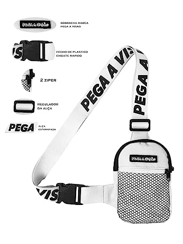 Kit Chapeu Bucket Preto + Shoulder Bag Mini Bolsa Lateral Masculina Pega a Visão Branco