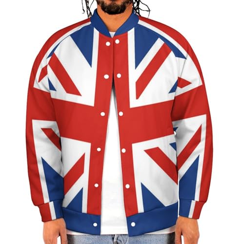 Union Jack UK Flag Men's Bomber Jacket Lightweight Casual Baseball Coats Streetwear With Pocket