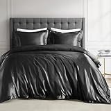 Madison Park Essentials Queen Satin Comforter Set Luxuriously Smooth on Hair & Skin, Lustrous, Silky Comforters Queen Size All Season Satin Luxury Bedding Set Queen, Shams, Full/Queen, Black 4 Piece