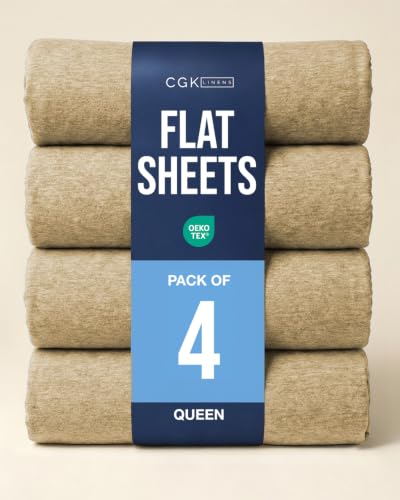 Queen Size Flat Sheet - Pack of 4 Top Flat Bed Sheet Only - Heathered Tan