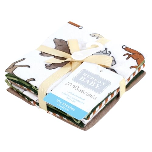 Image of Hudson Baby Unisex Baby Flannel Cotton Poly Washcloths, Animal Adventure 10 Pack, One Size