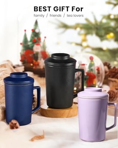 Foinly 15 OZ Ceramic Tea Cup with Infuser and Lid,Tea Mug with All-Porcelain Strainer for Loose Leaf Teas,Microwave and Dishwasher Safe,Metal-Free,BPA-Free for Tea-Lovers,Birthday (Purple) — view 6