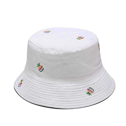 Cute Embroidered Bucket Hat Funny Pattern Fisherman Cap Packable Reversible Sun Hats for Women, Men, Pineapple White Black, One size