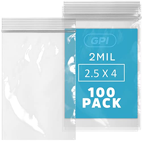 2.5" x 4" Small Zip Bags, 100 Pack, 2 Mil, Reclosable Jewelry Bags, GPI