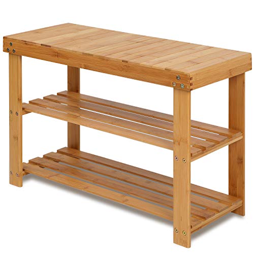 Bamboo Shoe Rack Bench, 3-Tier Shoe Shelf Organizer Holds up to 220 lbs