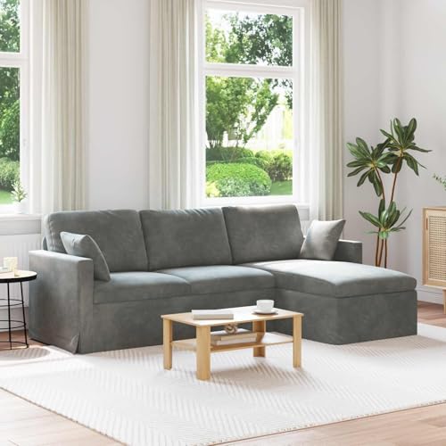 mzdioop Sofá moderno de terciopelo gris oscuro, sofá de sala de estar duradero con diseño ergonómico, asiento robusto para el hogar, 228 x 134 x 80 cm