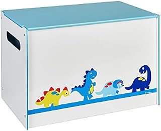 Worlds Apart Dinosaurs Kids Toy Box - Childrens Bedroom Storage Chest with Bench Lid by HelloHome, White, 39.5x39.5x60.0 cm