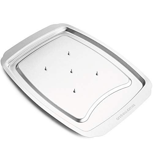 andrew james Stainless Steel Meat Carving Tray with Spikes Non-Slip Grip Heavy-Duty Carving Board for Meat Poultry & BBQ Includes Safety Guards & Lipped Rim (Carving Tray)