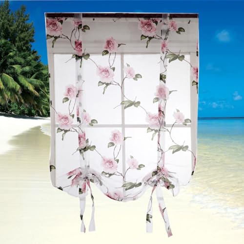 Cortina romana semitransparente rosa para ventana visillo floral de poliéster infantil elegante 8