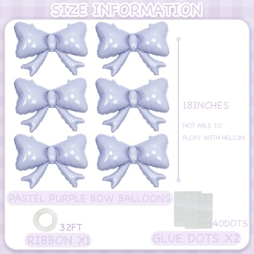 Image of 6 Pieces Bow Balloons, Light Purple Metallic Foil Bow Balloon, Big Pastel Purple Balloons for Bow Theme Happy Birthday Party, Wedding Bridal Baby Shower, Balloon Garland Accessories