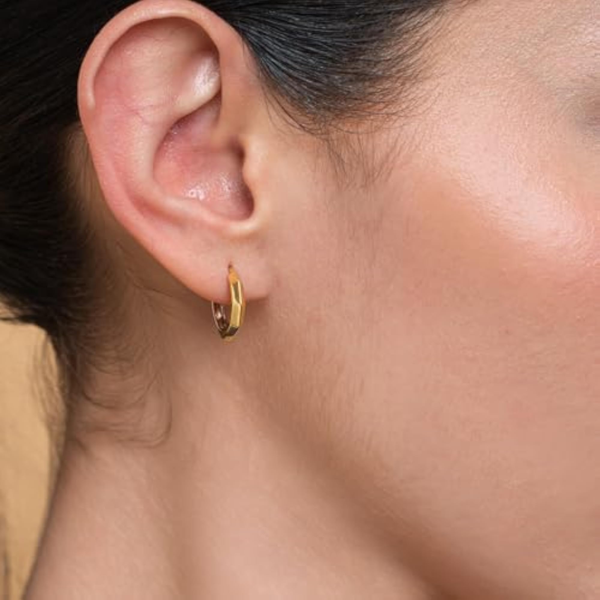 Octagonal Gold Hoops Earrings 925 Silver 18KT Gold Vermeil