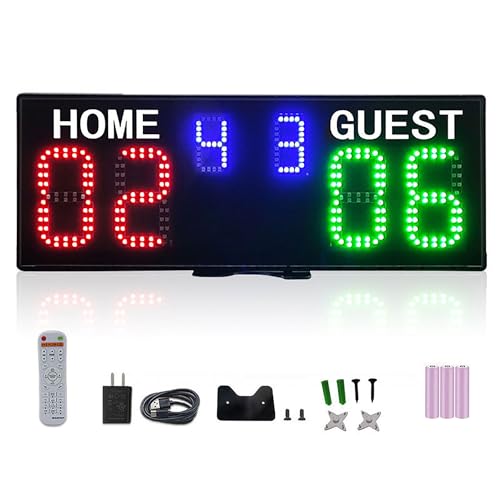 Marcador electrónico multisport LED con control remoto, para baloncesto, fútbol, tenis, bádminton y más, montaje en pared o portátil miniatura 1