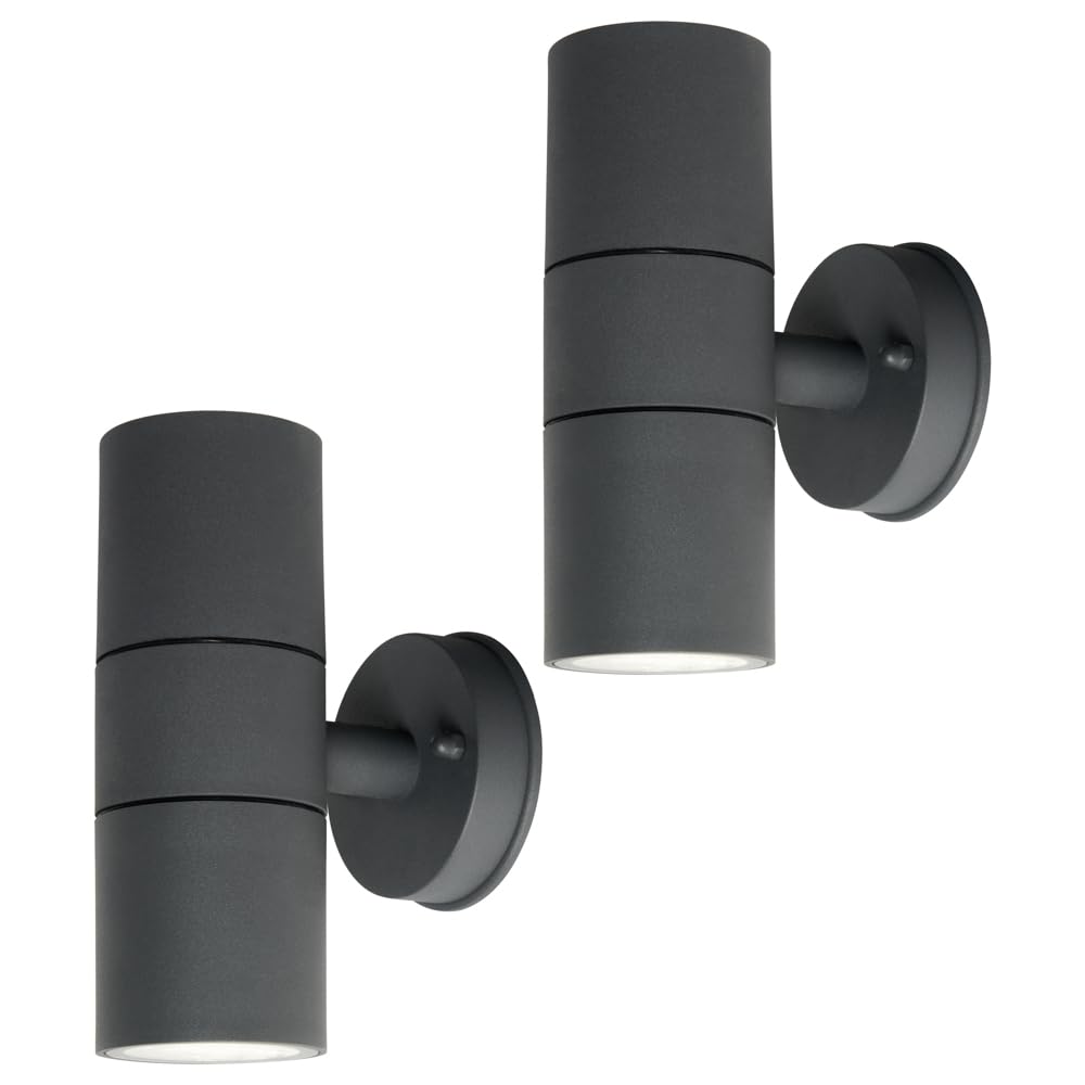 LITECRAFT Fibo Up & Down Wall Light IP44 Rated GU10 Garden Fitting in Anthracite - 2 Pack