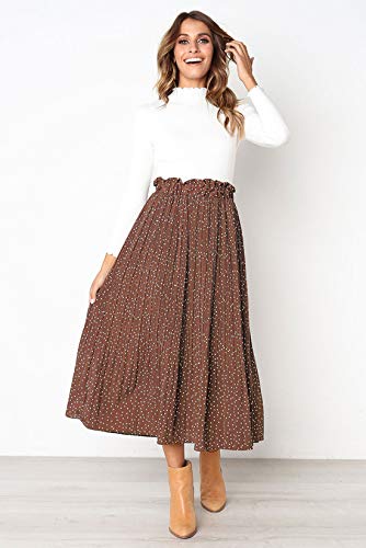 ebossy Women's Polka Dot Elastic Waist Pleated Flowy Long Skirt with Pocket2