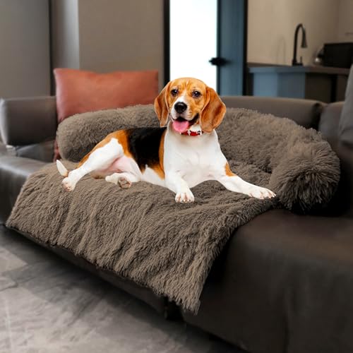Image of Calming Dogs /Cats Bed Mats, Dog Pad Washable Removable Couch Cover, Plush Long Fur Mat for Pets, Waterproof Lining, Perfect for Small, Medium and Large Dogs and Cats (Desert Brown, 36 inchx31 inch)