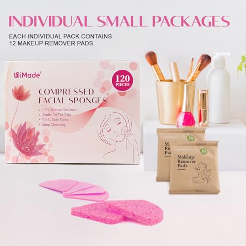 120-Count Compressed Facial Sponges, Face Sponges for Cleansing, 100% Natural Cellulose Cosmetic Spa Scrub for Makeup Removal, Exfoliating Mask, Skin Massage - Pink - Image 6