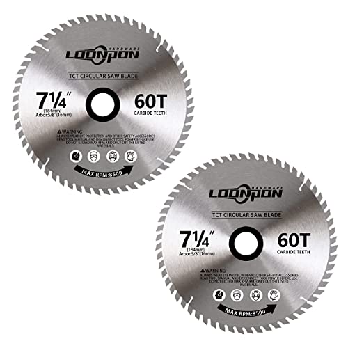 7-1/4 Inch Circular Saw Blade With 5/8 Inch Arbor, 60T Wood Cutting Disc For Hard & Soft Wood,Chipboard & Plywood Plastic Cutting (2Pcs) #TOP6