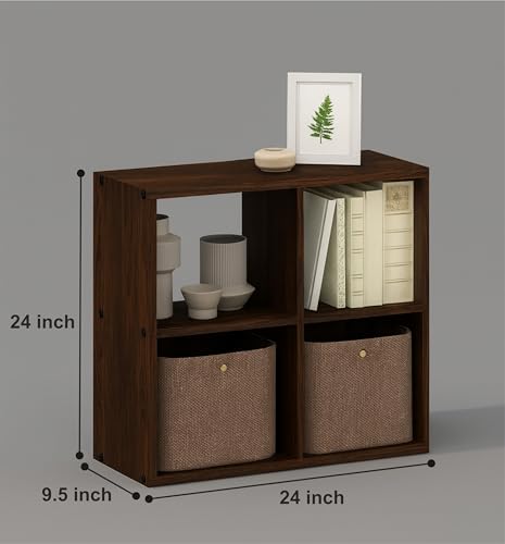 Image of Enigmatic Woodworks 4-Cube Wooden Storage Organizer | Multipurpose Bookshelf, Display Rack for Living Room, Study & Office | Suede Finish DIY Installation |Flowery Wenge | 24 * 9.5 * 24 inch
