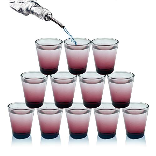 Shot Glasses 12-Pack Party Shot Glass Set19-Ounce Heavy Base Cool Colored Whiskey Glass Shot Glasses for Spirits Liquors  Red 