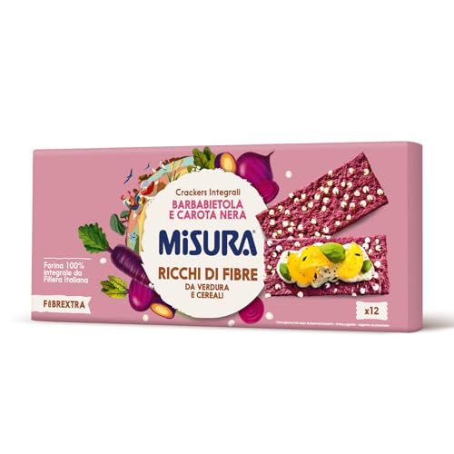 Misura Crackers Integrali con Barbabietola e Carota Nera Fibrextra | 15% di Fibre e 100% Farina Integrale | Confezione da 385 grammi