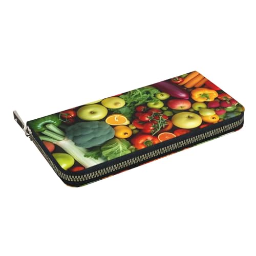 Fresh Fruits And Vegetabl Printed Zip Around Long Wallet For Women Men Pu Leather Clutch Purse,Card Holder, Coin Pocket Stylish Travel Leather Billfold For Daily Use & Gifting2