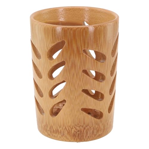 Opatiny Soporte de madera para cepillo de dientes con orificios de drenaje para baño, taza de bambú para pasta de dientes y utensilios, diseño ecológico con flujo de aire de 360 grados, para acabado