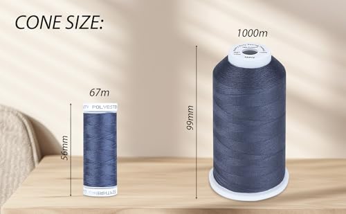 Image of Simthread Heavy Duty Blue Jeans Thread 20 Weight 3-Ply for Denim Sewing | Core-Spun Polyester, 67 Meters 6 Colors Pack for Household Thick Fabric