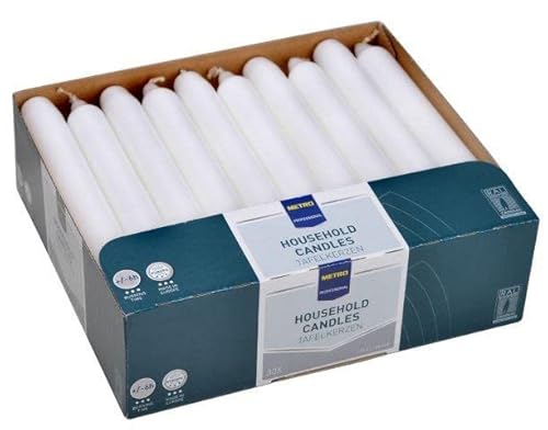 Metro Lot de 30 bougies de table professionnelles,Ø 21.5 mm (180 mm de long),Durée de combustion 6h,Fournitures gastronomiques,Bougies droites,Household Candles,Fabriquées en Europe (Blanc) Cover