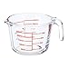 Relaxdays Messbecher Glas, 250 ml, hitzebeständig, mikrowellengeeignet, Skala in Milliliter, oz, Cups, transparent, Transparent, Rot, 7 x 10 x 13,5 cm