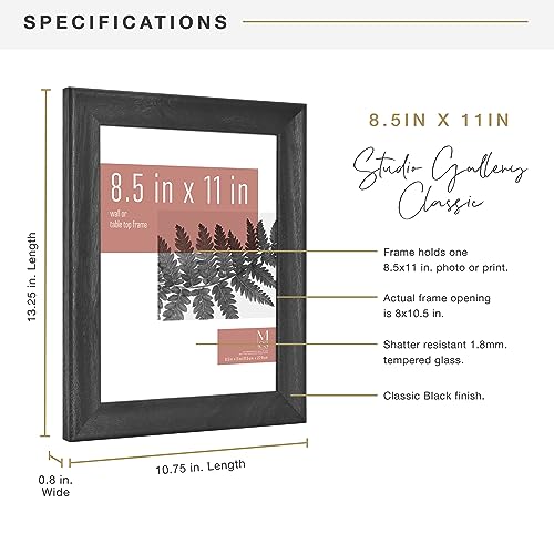 MCS Studio Gallery Classic 8.5x11 Picture Frame Black Woodgrain, Vertical & Horizontal Wall Hanging Large Picture Frame for Photos, Posters & Art Prints (1-Pack)