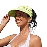 Womens Sun Visor Hat Wide Brim Summer Sun Hats UPF 50+ UV Protection Beach Hats Foldable Golf Visor for Women Neon Yellow