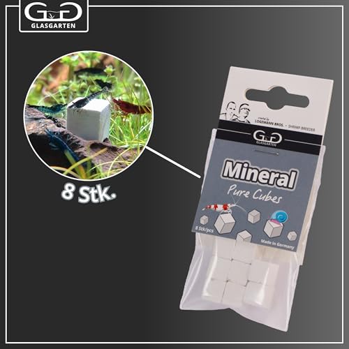 GlasGarten Mineral Pure Cubes | 8 STK. – Ergänzungsfutter/Mineralfutter für Ziergarnelen, Schnecken & Krebse, verbesserte Wasserqualität, direkte Einwirkung auf Gesamthärte & Leitwert