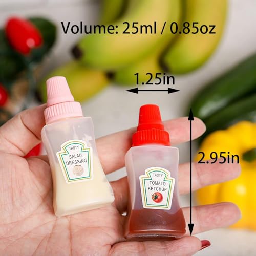 Image of Cots and Cuddles 2pc Portable Mini Ketchup Bottle, Condiment Squeeze Transparent Plastic Sauce Bottles 25ml Refillable Jar for Travel, Camping, School Kids & Office Adults Bento Lunch Box (2pc)