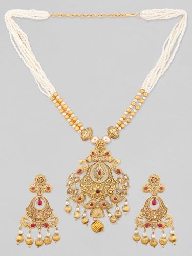 Image of Rubans Long Necklace Set Gold Plated Traditional Stylish Multicolour Jewellery Gift for Women & Girls