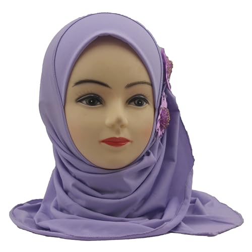 Soft Instant Hijab for Kids Girls Muslim Headscarf Islamic Scarf Shawl Wrap with Flowers4