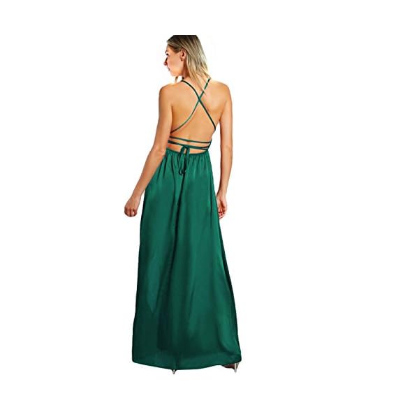 SheIn-Womens-Sexy-Satin-Deep-V-Neck-Backless-Maxi-Club-Party-Evening-Dress SheIn Women's Sexy Satin Deep V Neck Backless Maxi Club Party Evening Dress Dark Green Small