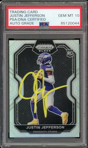 2020 Prizm Silver Justin Jefferson RC On Card PSA/DNA Auto GEM MINT 10 - Football Slabbed Autographed Rookie Cards