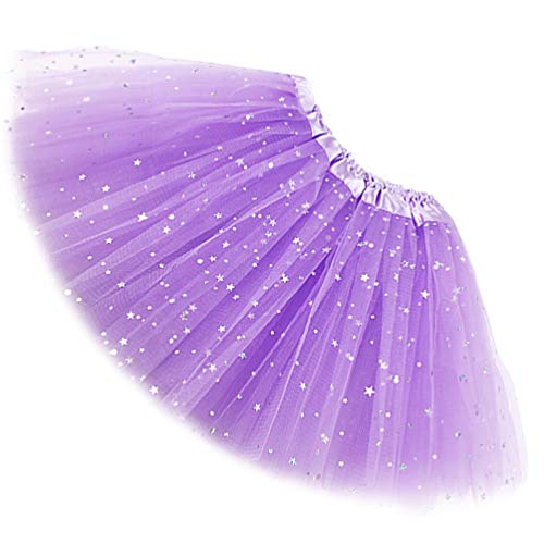 Ugitopi Niñas Sparkle Tutus Princesa Ballet Danza Capas Tul Tutu Faldas, Light Purple