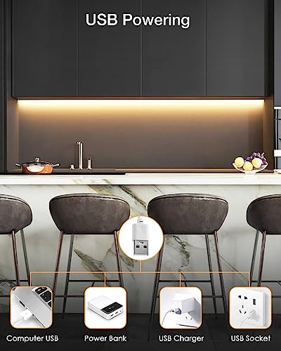 ALITOVE COB LED Streifen 1M Warmweiß 3000K USB Dimmbar LED Strip 320LEDs/m 5V für TV LED Hintergrundbeleuchtung Hängeschrankunterbeleuchtung Schlafzimmer Heimdekoration