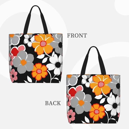 Floral Pattern Print Tote Bags, Large Capacity Zipper Shoulder Bag, For Shopping, Work, Daily3