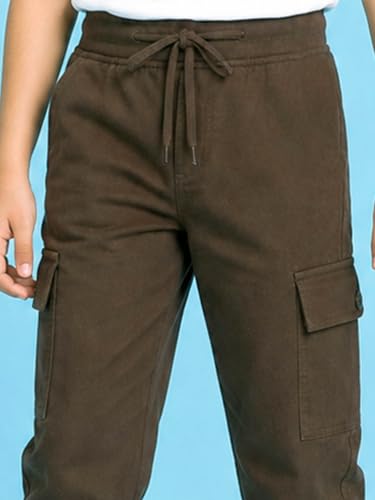 Image of KiddoPanti Boys Cotton Joggers | 100% Cotton Single Jersey | 2 Side Cargo Pockets with Flap | Elasticated Waist Band with Functional Drawcord | Soft & Breathable Track Pants