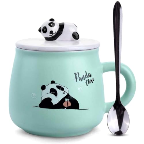 Image of BonZeal Panda Ceramic Coffee Mug with Lid & Spoon, 325 ML Cute Panda Tea Mug with 3D Panda Lid, Coffee Cup for Kids & Adults, Milk Mug, Office Mug, Birthday Gift for Girls, Boys, Women & Panda Lovers