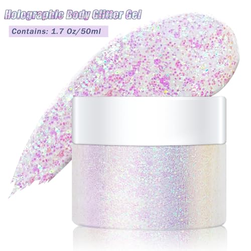 Gel holográfico com glitter corporal para corpo, rosto, cabelo, lábios, unhas, sombra, mudança de co