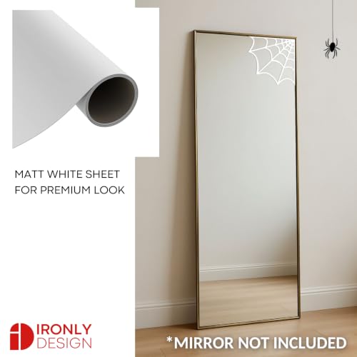 Image of Sticker for Glass & Mirrors | Minimal Vinyl Decal for Bedroom Bathroom & Cafe | Self-Adhesive Quote Aesthetic Mirror Sticker | No Mirror Included (Spider Web, Small, Matt White)