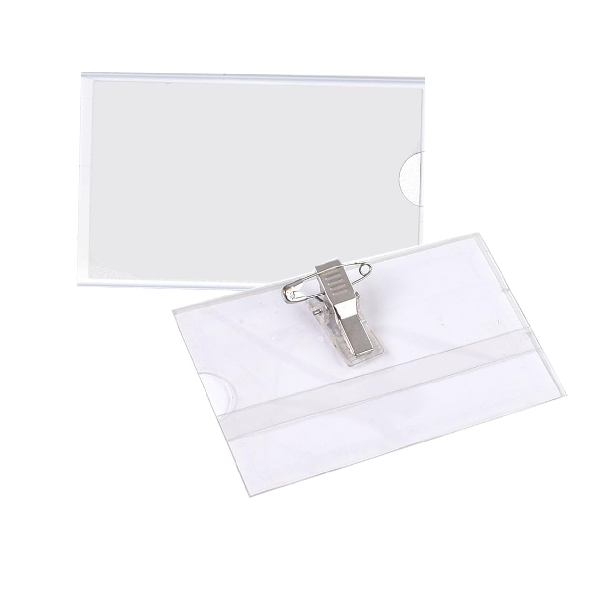 100 PCS Name Badges, Name Badges with Crocodile Clip and Safety Pin,Professional Name Tag, Badge Holder Conference, Staff Badge Horizontal, Clear Badgs with Pins Horizontal ID Card Holder