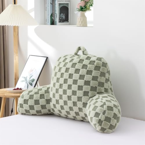 Image of Aimuan Reading Pillow Checkered Bed Rest Wedge Backrest Checkerboard Pillow with Arms Back Support for Sitting Up in Bed Cushion Incline Rest Sleeping Snoring Pillow, Light Green